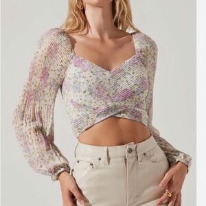 ASTR The Label Bonnie Plisse Long Sleeve Crop Top